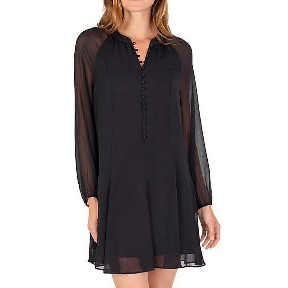 Joie Limited Edition Caviar Black Semi‎ Sheer Balloon Sleeve Mini Dress Large